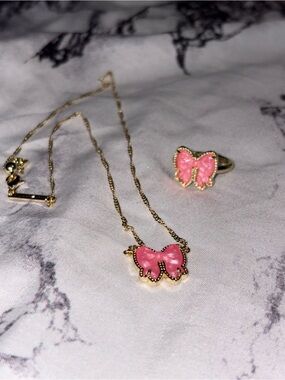 Kendra Scott Pink and Gold Bow Necklace